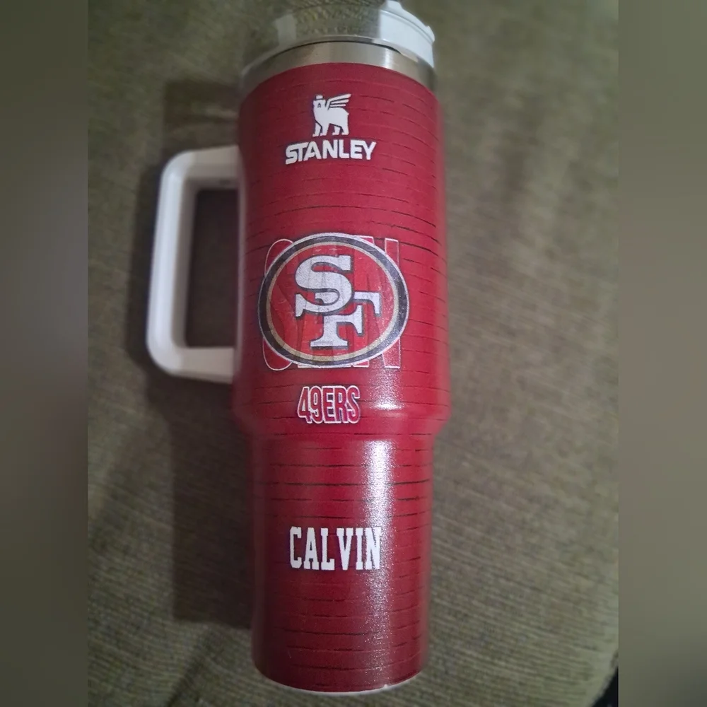 Stanley 49ers CALVIN  Red Insulated Tumbler with Handle. - Picture 2 of 6